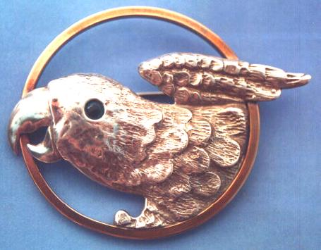 Parrot Pin in Silver and Bronze, Animal Jewelry Collection